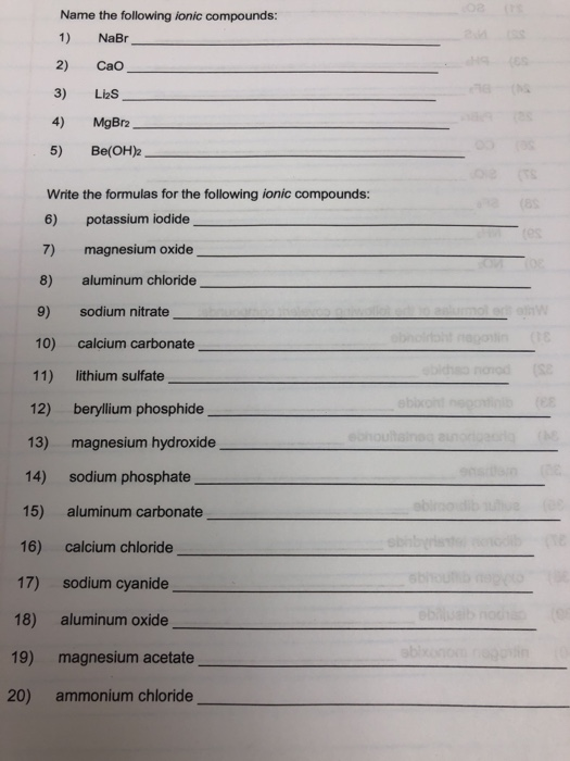 Solved Name the following ionic compounds: 1) NaBr 2) CaO 3) | Chegg.com