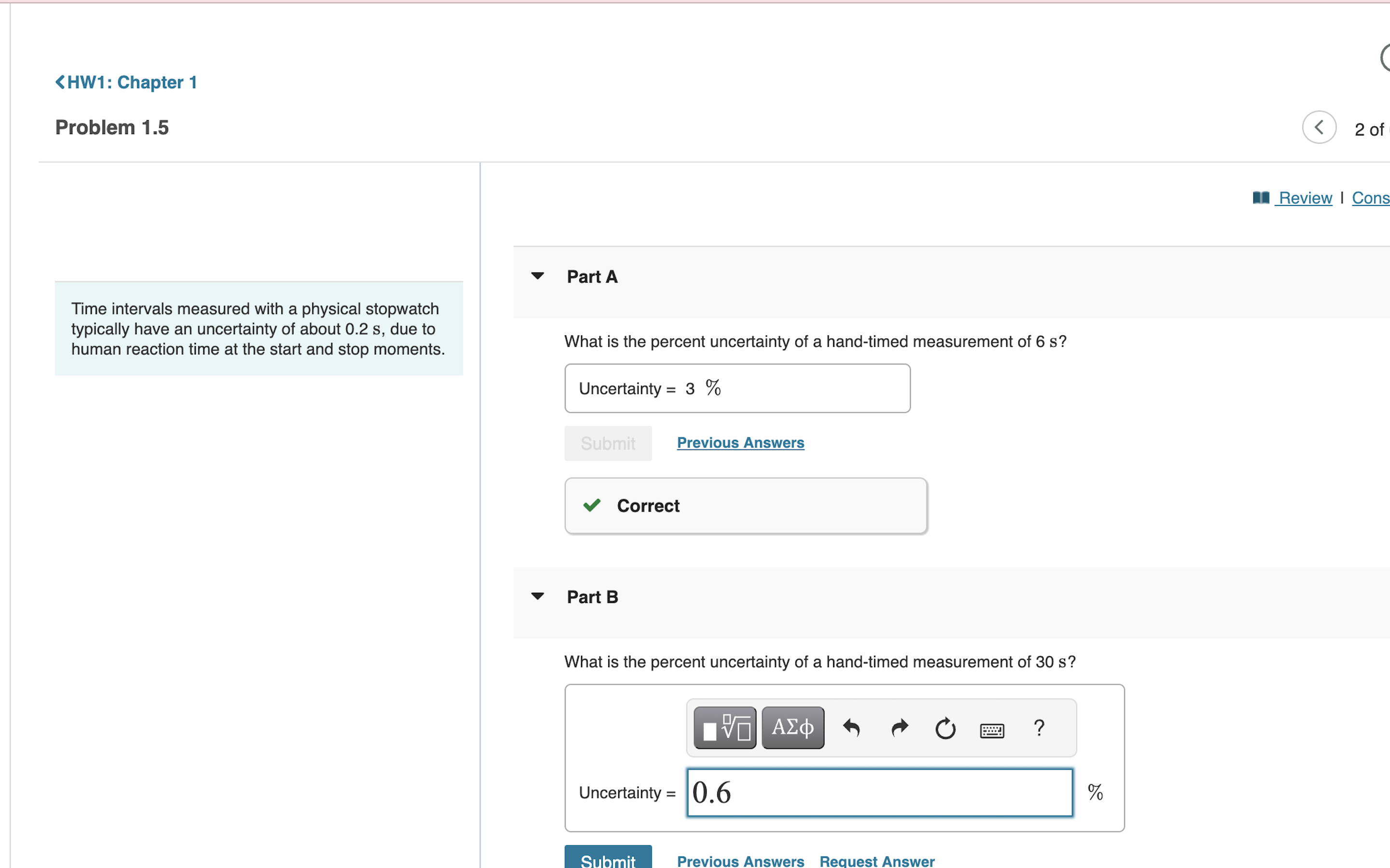 Solved Time intervals measured with a physical stopwatch