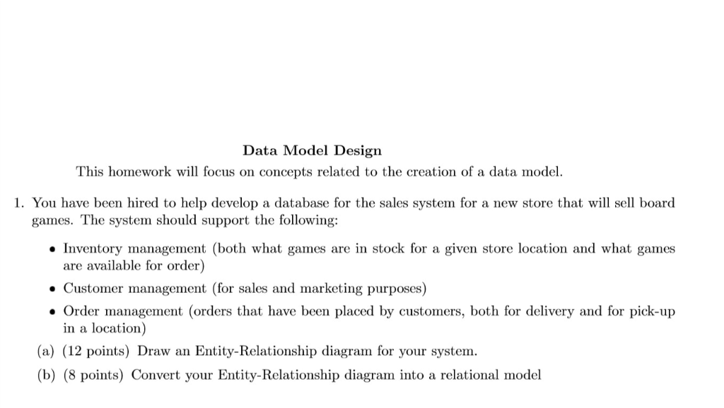 Solved Data Model Design This homework will focus on | Chegg.com