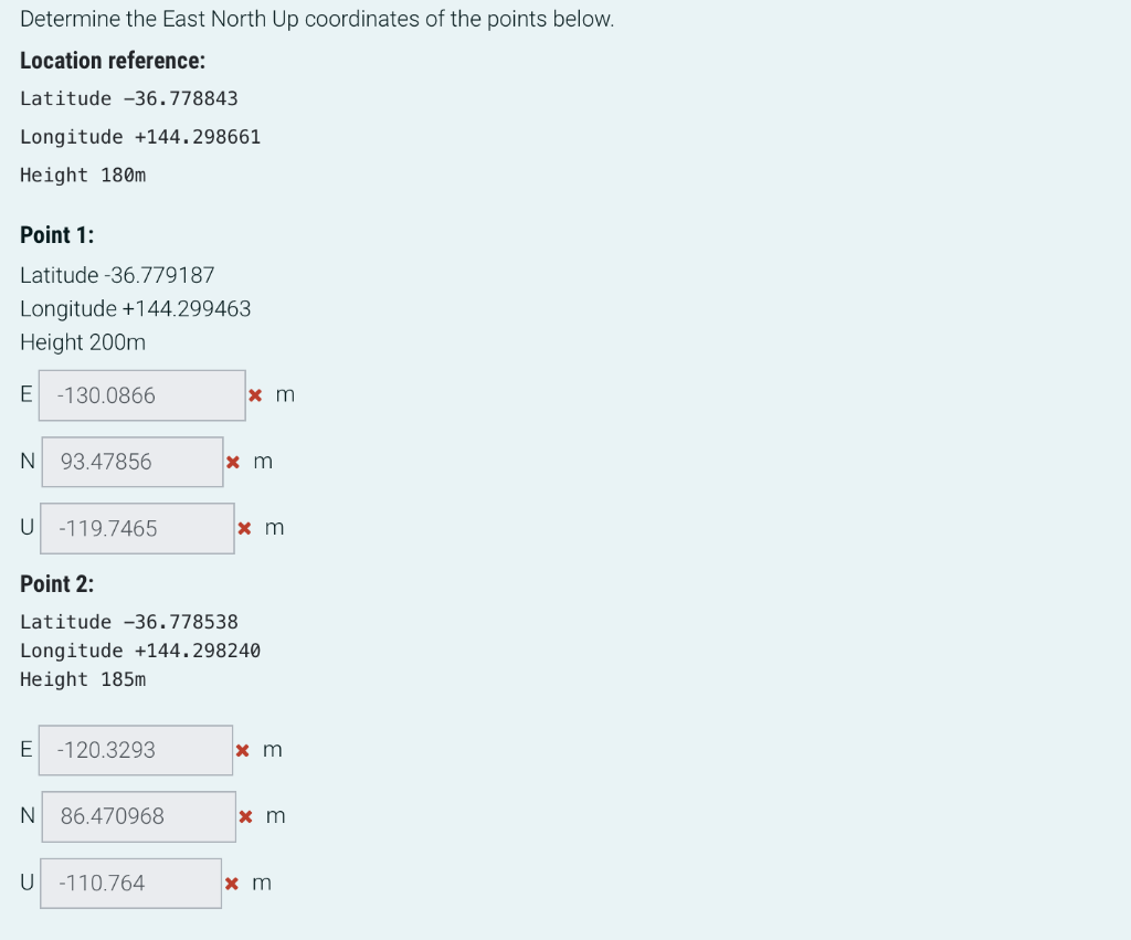 Solved Determine the East North Up coordinates of the points | Chegg.com
