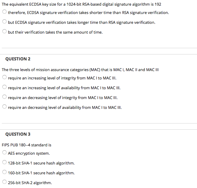 Solved The equivalent ECDSA key size for a 1024-bit | Chegg.com
