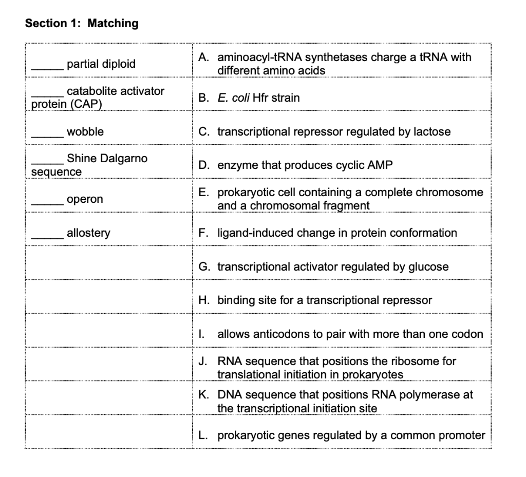 Solved Section 1: Matching | Chegg.com