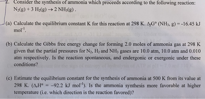 Solved Consider the synthesis of ammonia which proceeds | Chegg.com