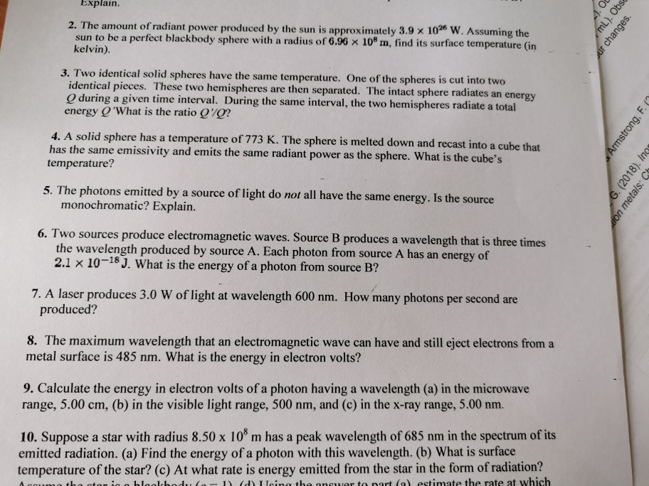 Solved Explain Go W 2 The Amount Of Radiant Power Prod Chegg Com