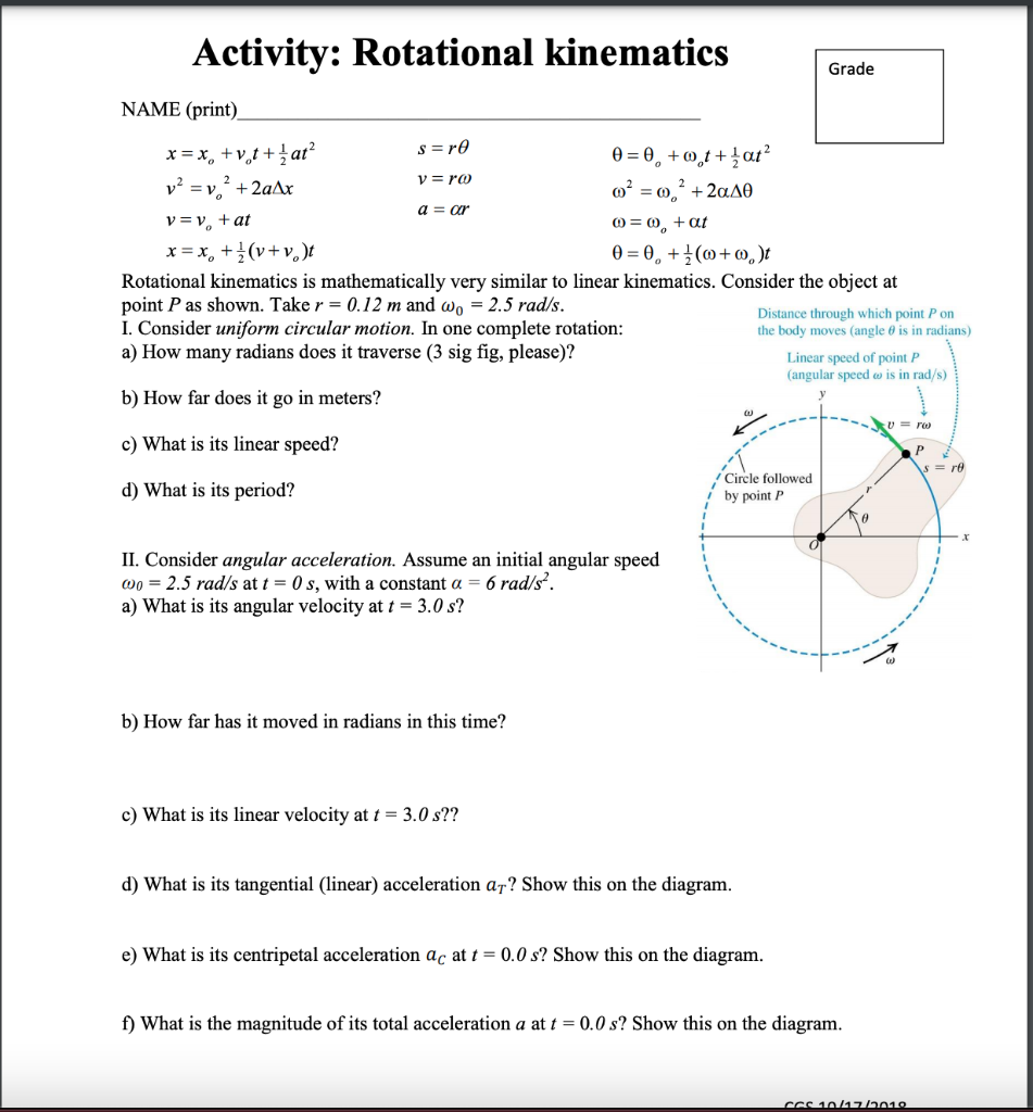 Activity Rotational Kinematics Grade Name Print Chegg Com