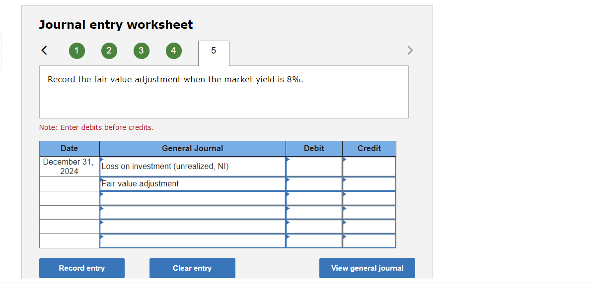 Solved Journal entry worksheet 5 Record the fair value | Chegg.com