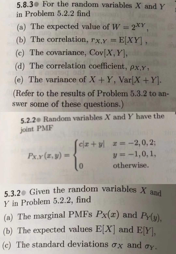 5 8 3 For The Random Variables X And Y In Problem Chegg Com