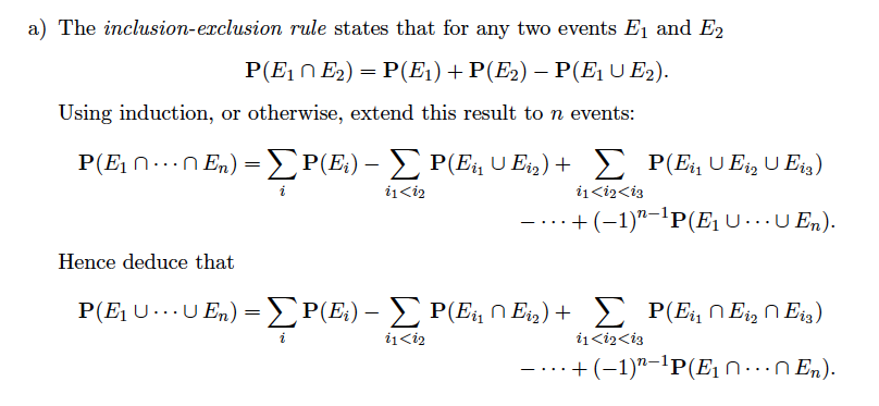 Solved a) The inclusion-exclusion rule states that for any | Chegg.com