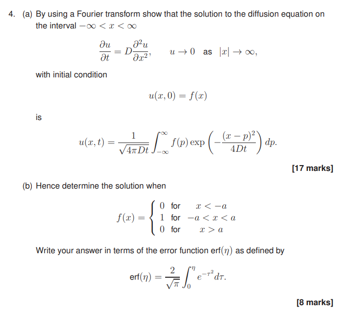 Solved (a) By using a Fourier transform show that the | Chegg.com