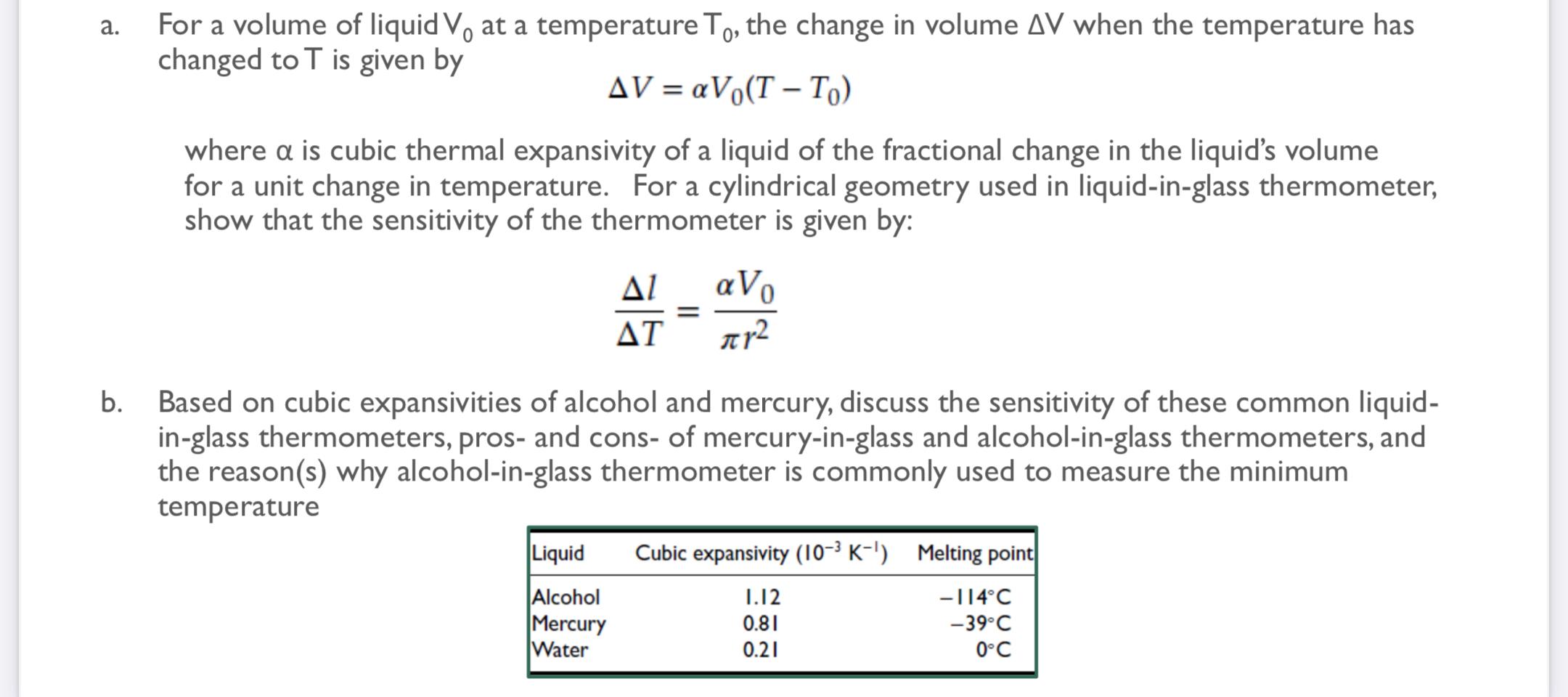 Solved a. For a volume of liquid V, at a temperature To, the | Chegg.com