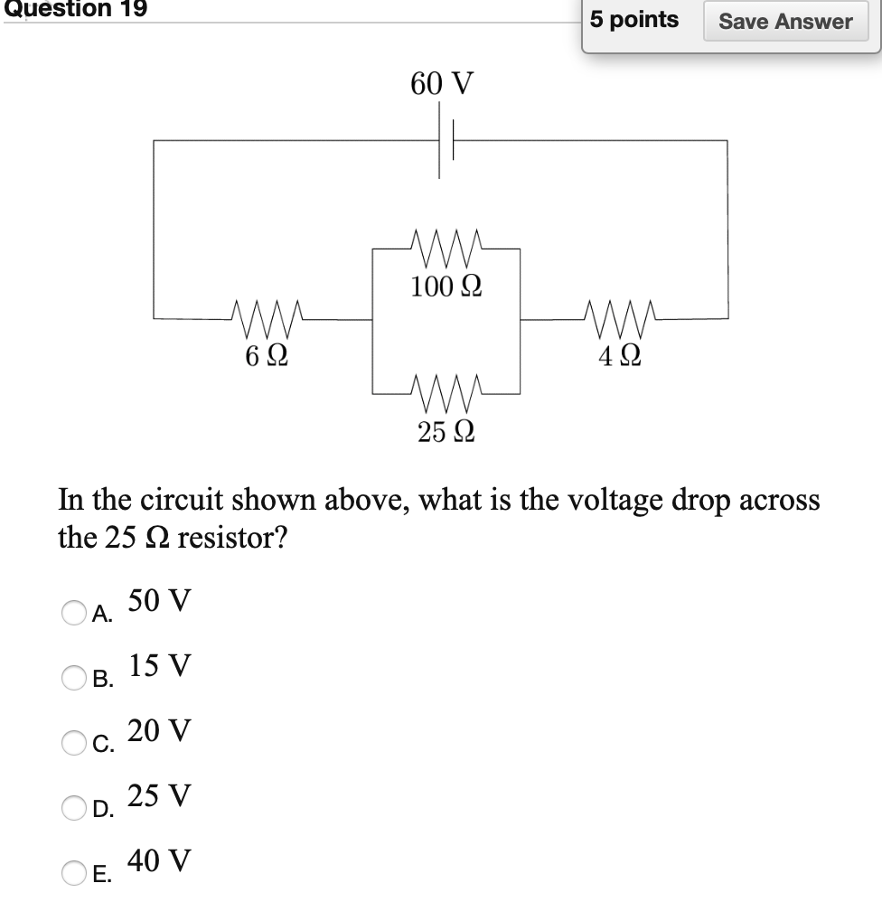 Solved Question 19 5 points Save Answer 60 V 100 22 622 412 | Chegg.com