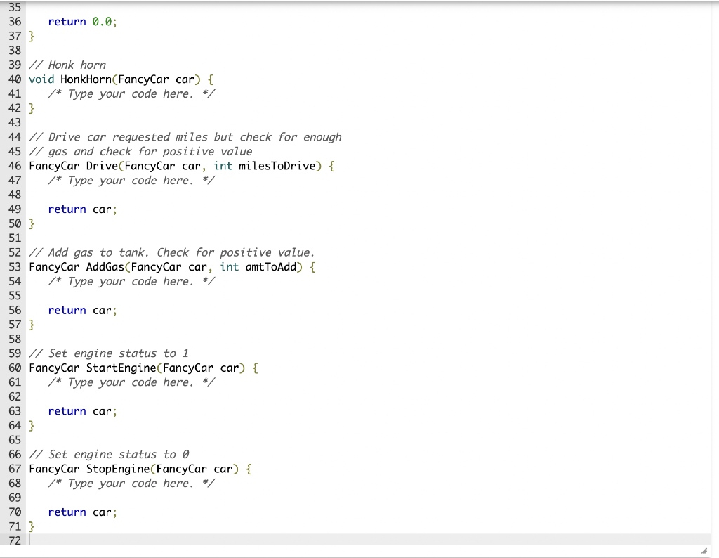 Solved 7.6 LAB*: Program: Fancy car C CODE ONLY!!!! NO | Chegg.com