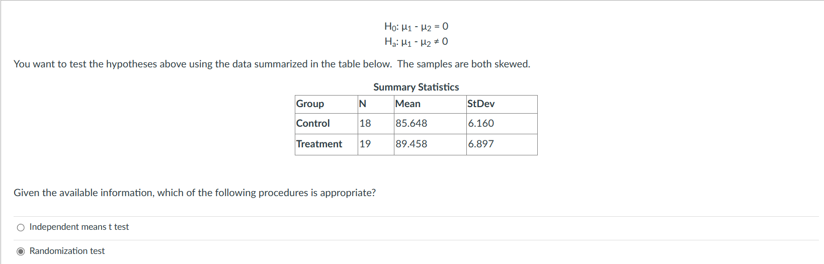Solved H0:μ1−μ2=0Ha:μ1−μ2 =0 You want to test the hypotheses | Chegg.com