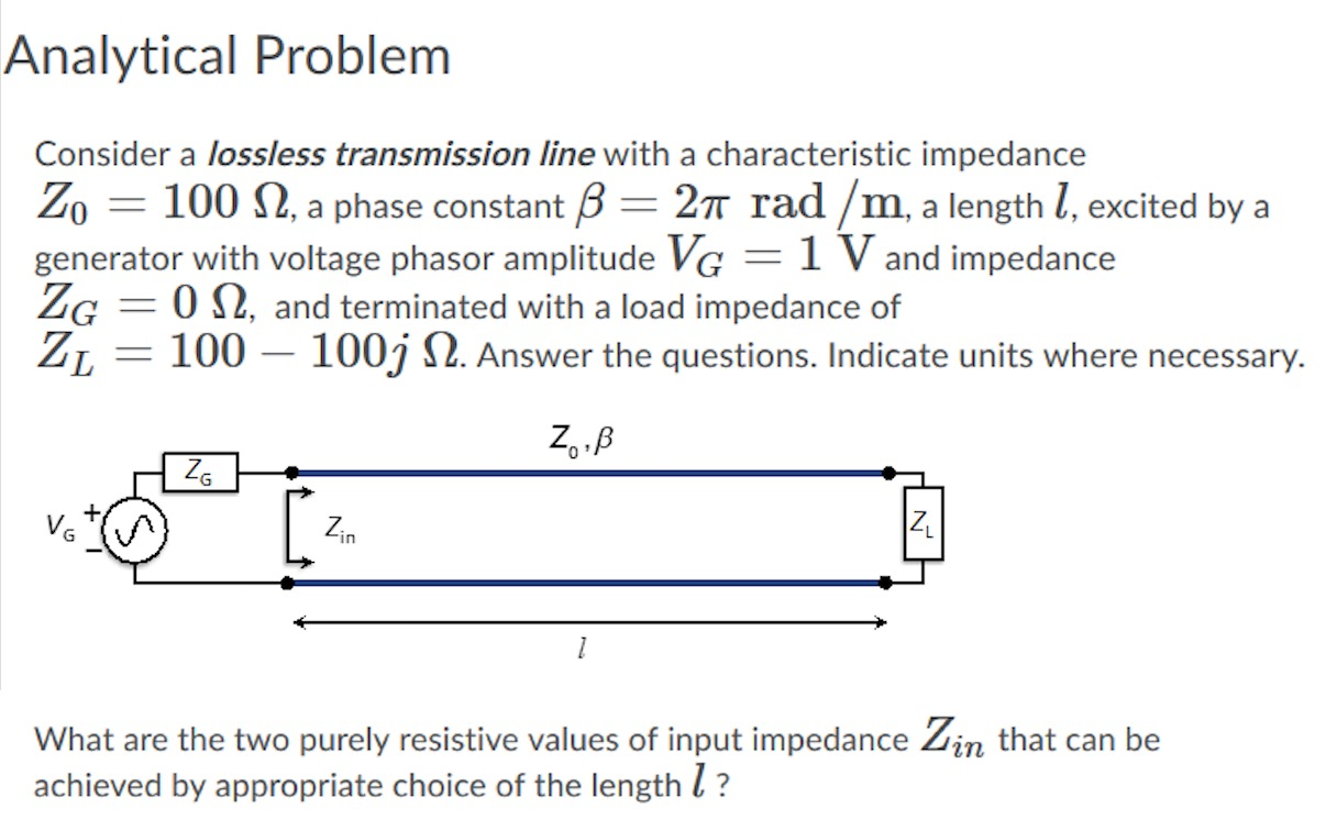 Solved Analytical Problem Consider A Lossless Transmissio Chegg Com