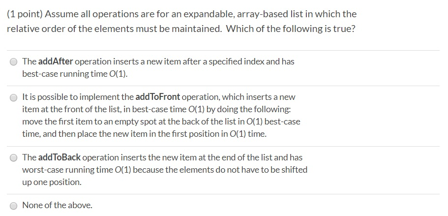 Solved (1 point) Assume all operations are for an | Chegg.com