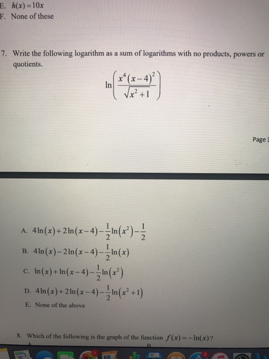 Solved Write the following logarithm as a sum of logarithms | Chegg.com