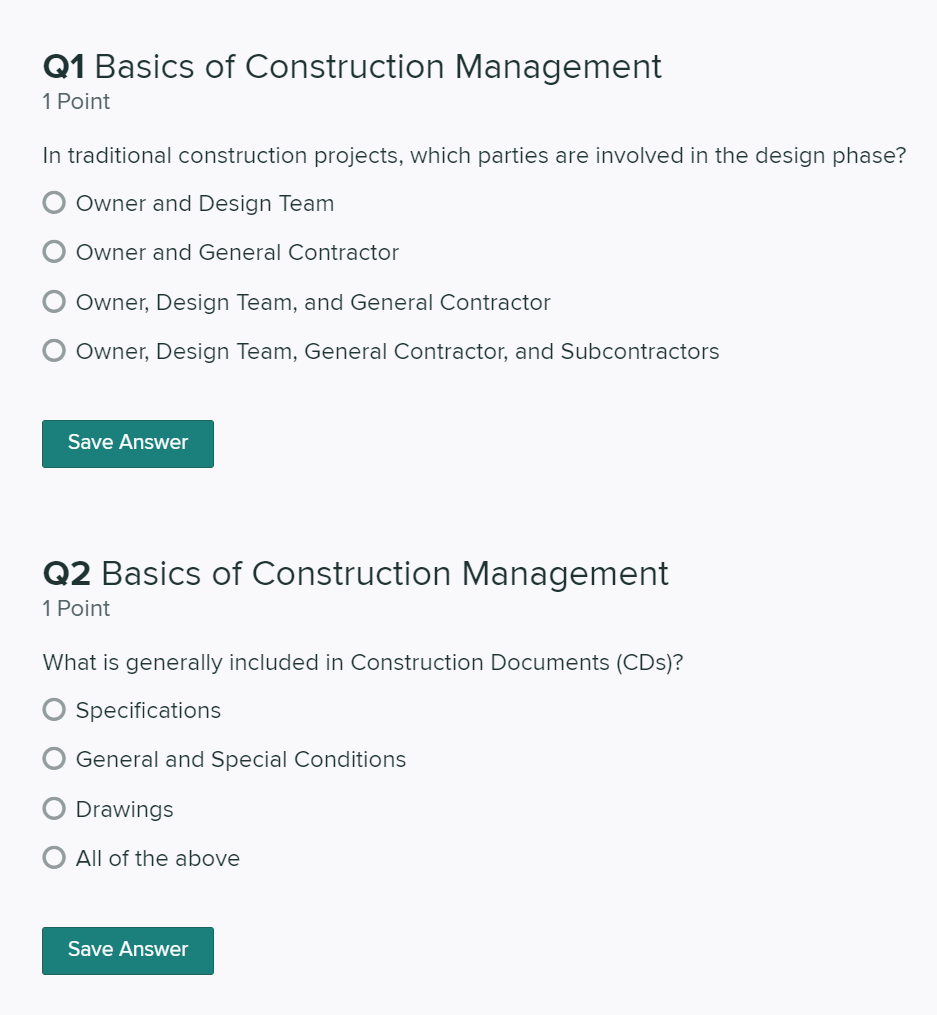Solved Q1 Basics of Construction Management 1 Point In | Chegg.com