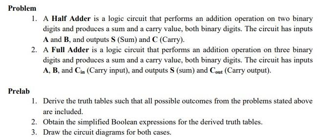 Solved Problem 1. A Half Adder is a logic circuit that | Chegg.com