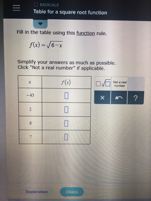 Solved ORADICALS Table for a square root function Fill in | Chegg.com