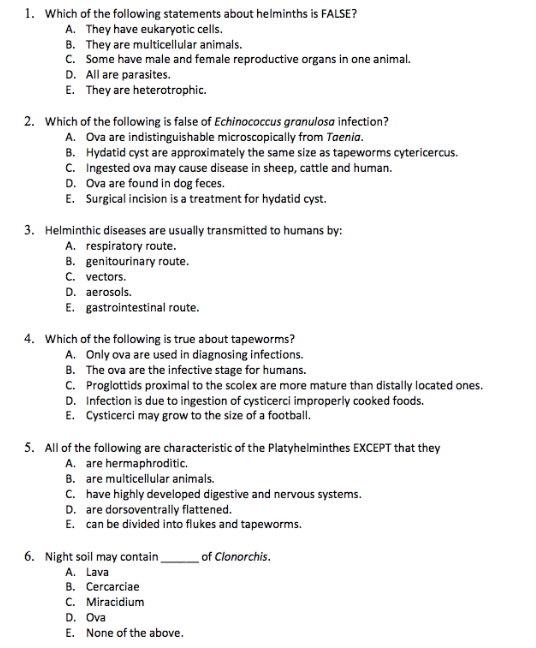 Solved 1. Which Of The Following Statements About Helminths | Chegg.com Solved 1. Which Of The Following Statements About Helminths | Chegg.com