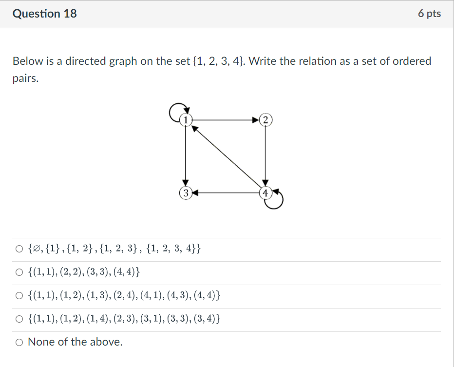 Solved Question 18 6 pts Below is a directed graph on the | Chegg.com
