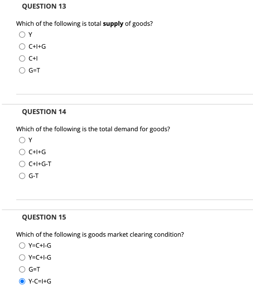 Solved Question 13 Which Of The Following Is Total Supply Chegg Com