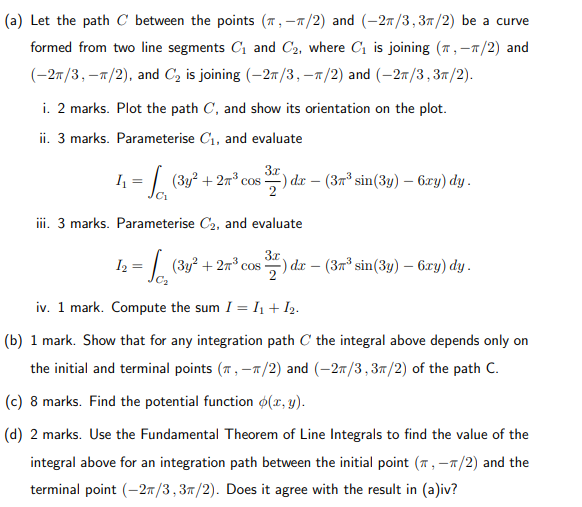 Solved 9 (a) Let the path C between the points (, -A/2) and | Chegg.com