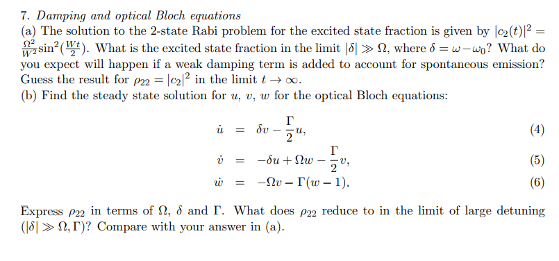 7. Damping And Optical Bloch Equations (a) The 