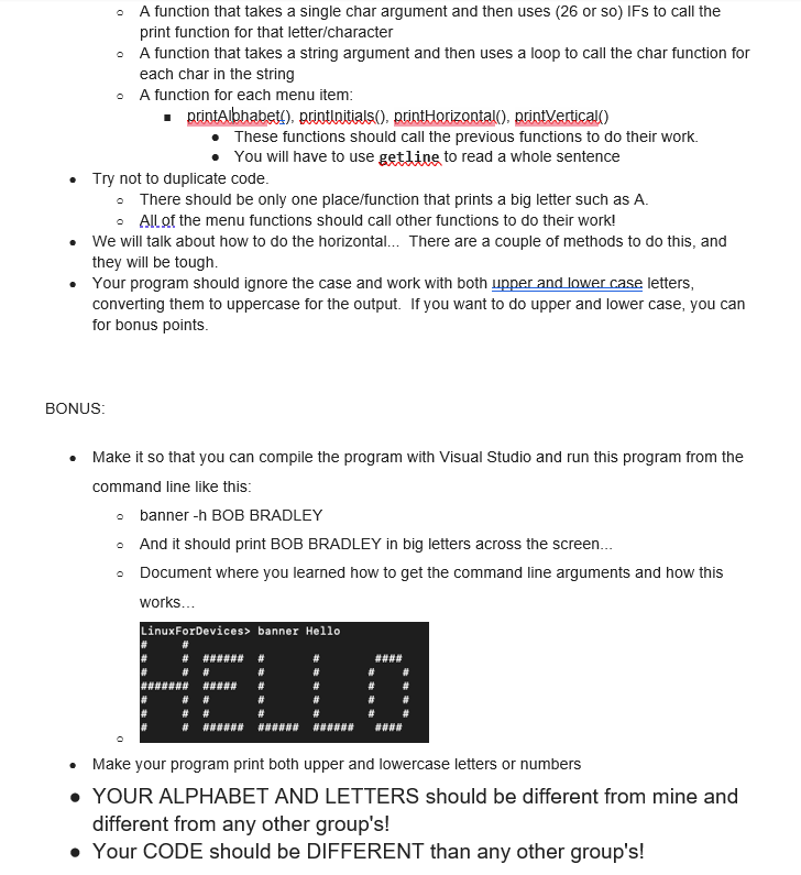 Solved Menu Driven Banner Printer - Project 2c You need to | Chegg.com