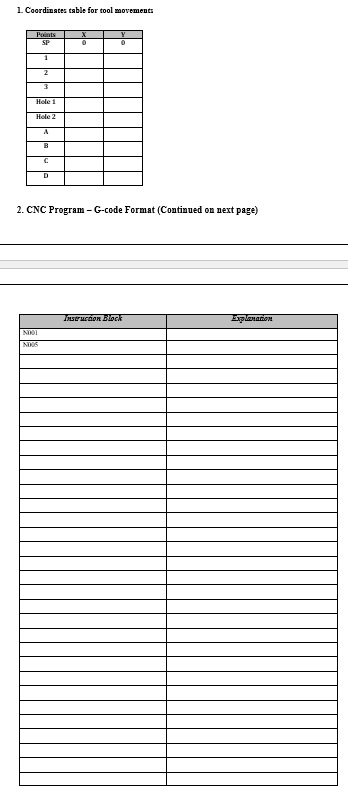 Solved 1. Coordinates table for tool movements 2. CNC | Chegg.com