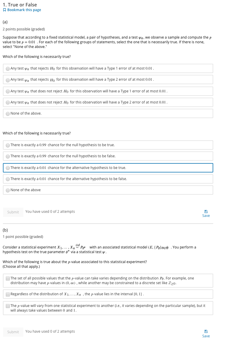 Solved 1. True or False A Bookmark this page (a) 2 points | Chegg.com