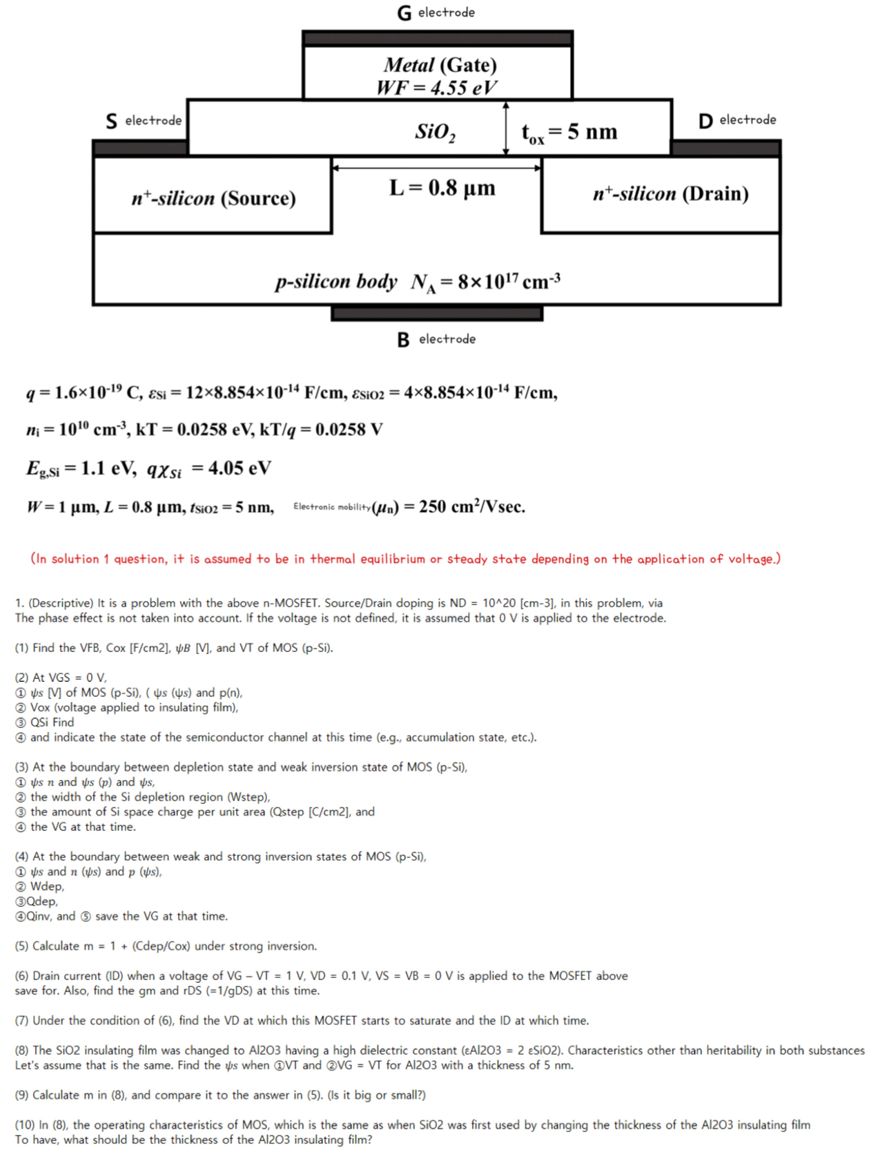 Solved Semiconductor Engineering MOSFET Exercise