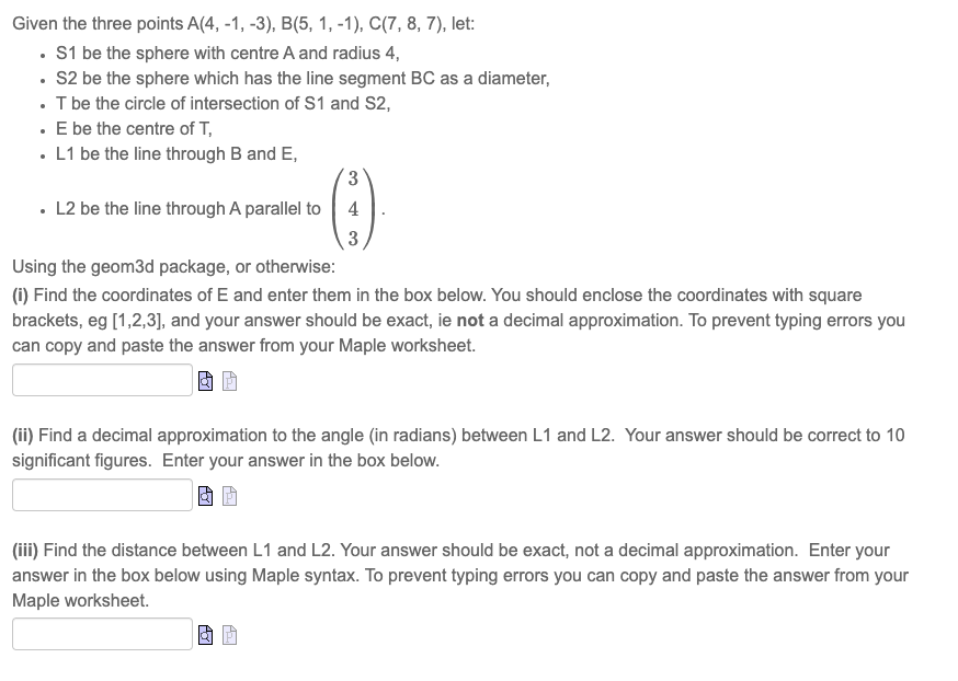 Solved Given The Three Points A(4,−1,−3),B(5,1,−1),C(7,8,7), | Chegg.com