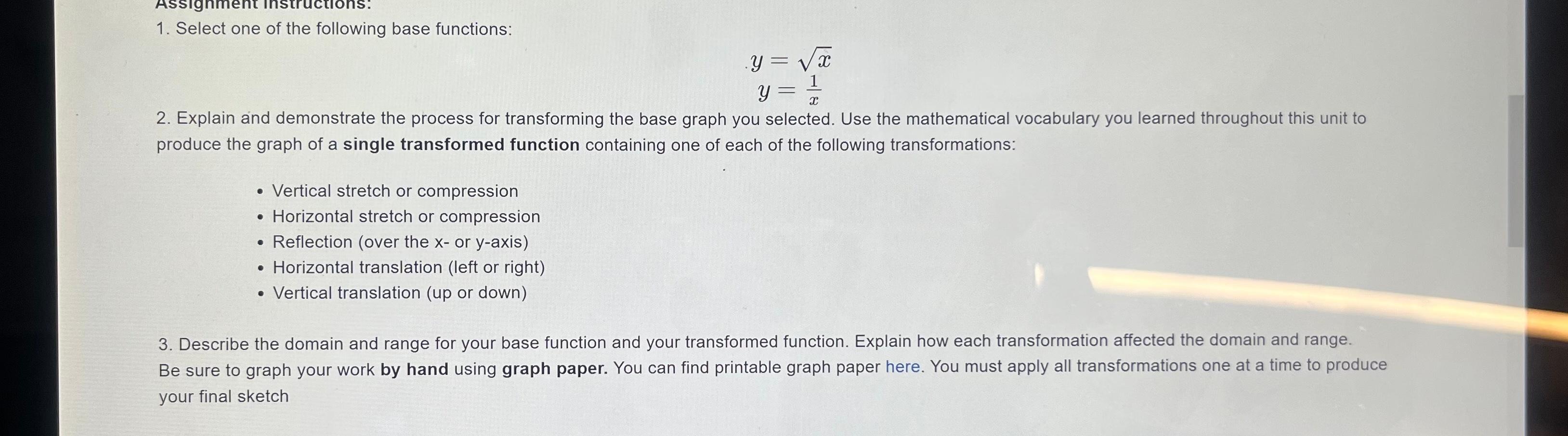 Solved 1. Select one of the following base functions: | Chegg.com