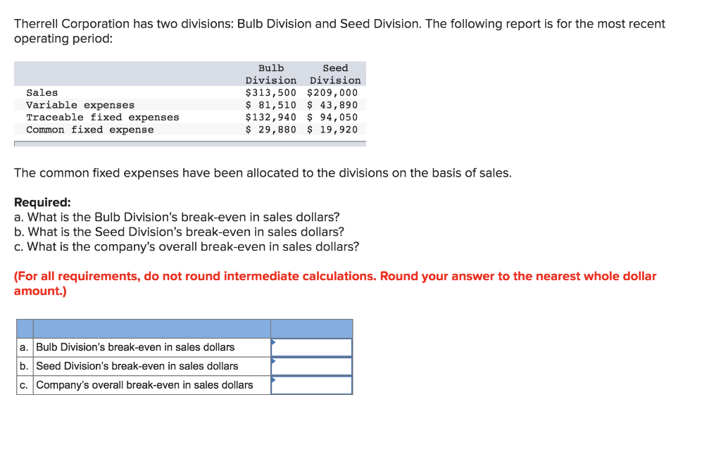 Solved Therrell Corporation has two divisions: Bulb Division