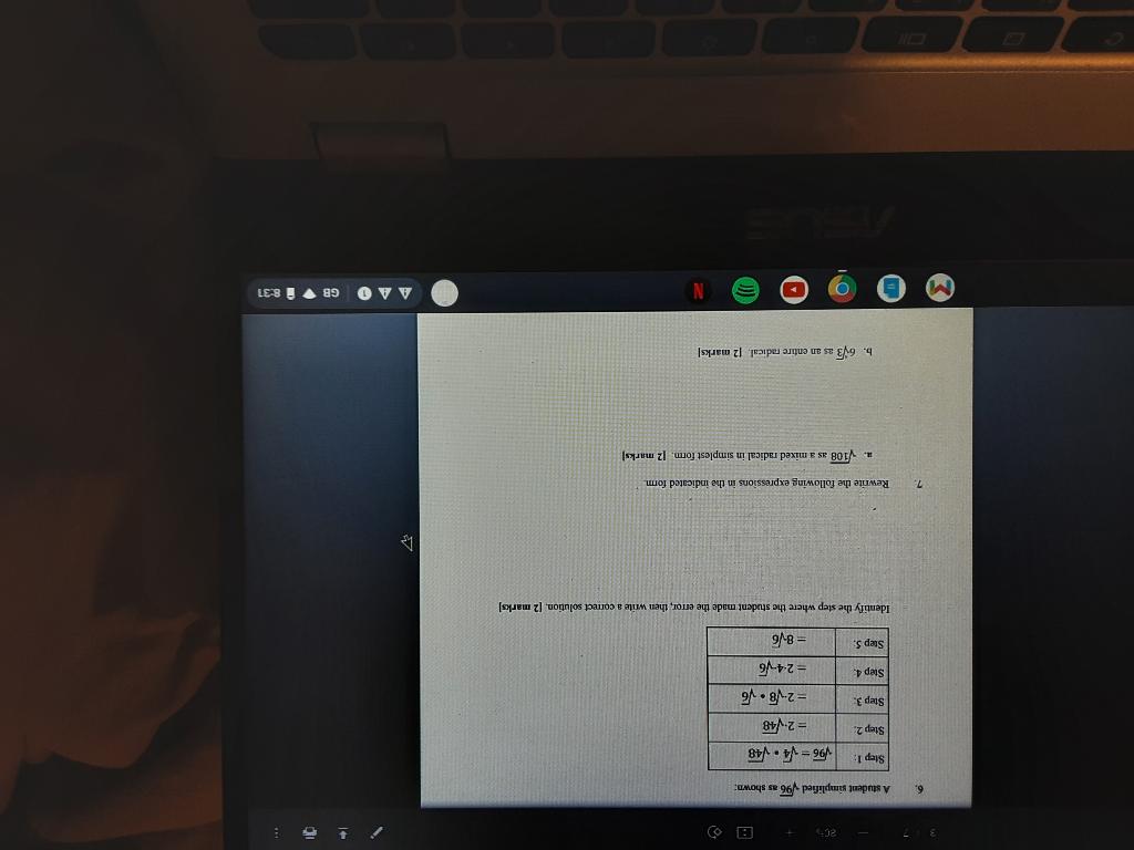 Solved 20 6. A student simplified 96 as shown: Step 1: V96 = | Chegg.com