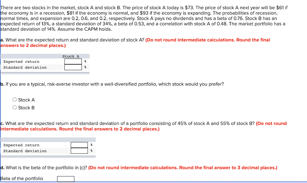 Solved There Are Two Stocks In The Market, Stock A And Stock | Chegg.com