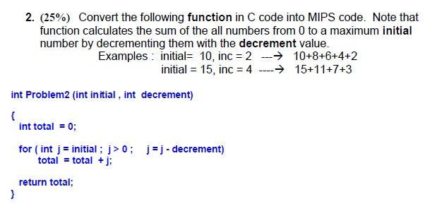 Solved 2. (25%) Convert the following function in C code | Chegg.com