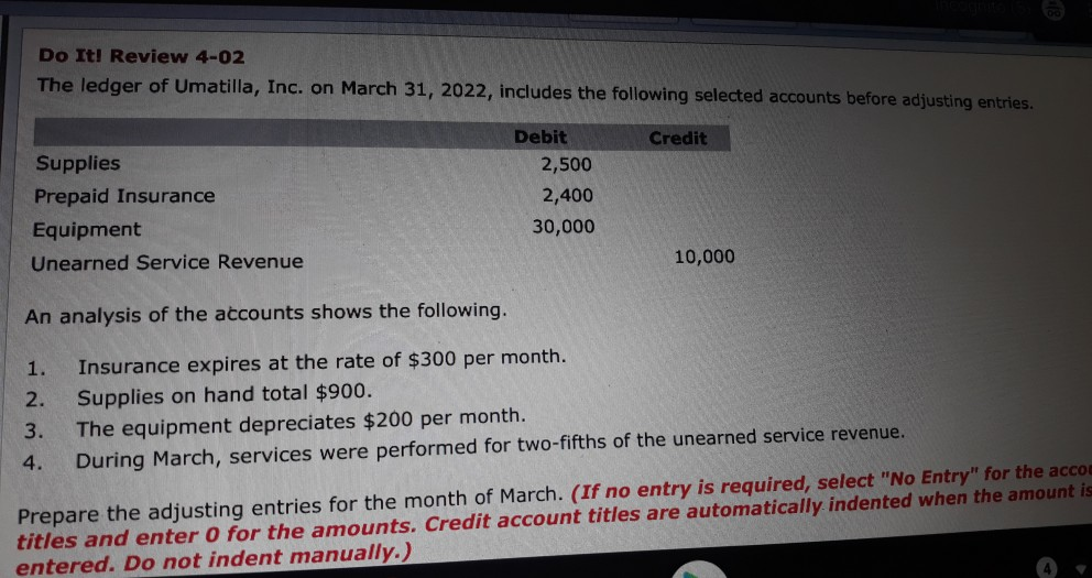 Solved Do It Review 4 02 The Ledger Of Umatilla Inc On Chegg Com