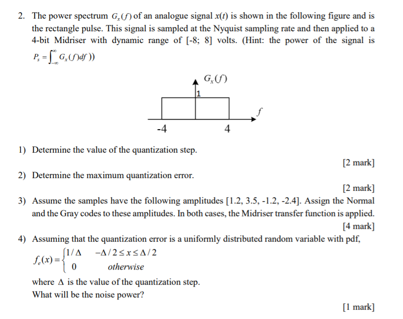 Solved 2. The power spectrum (f) of an analogue signal x(t) | Chegg.com
