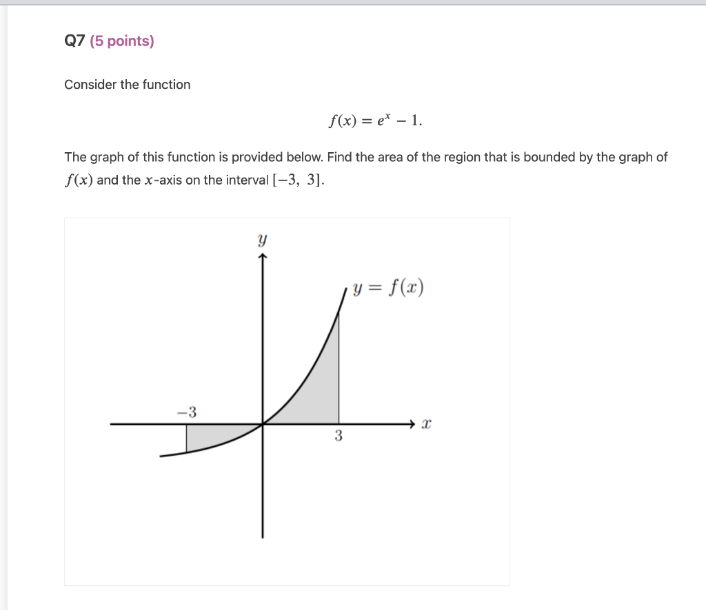 Solved Q7 (5 points) Consider the function f(x) = e* – 1. | Chegg.com