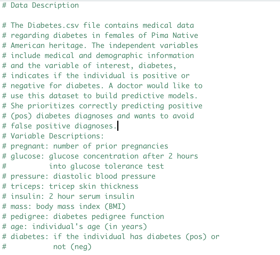 \# The Diabetes.csv file contains medical data # | Chegg.com