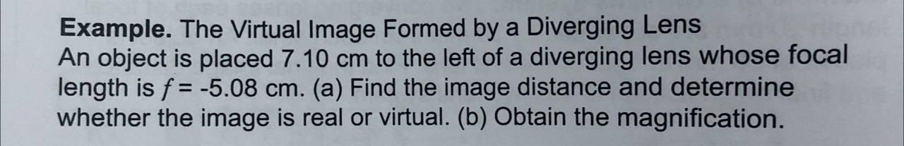 Solved Example. The Virtual Image Formed by a Diverging Lens | Chegg.com