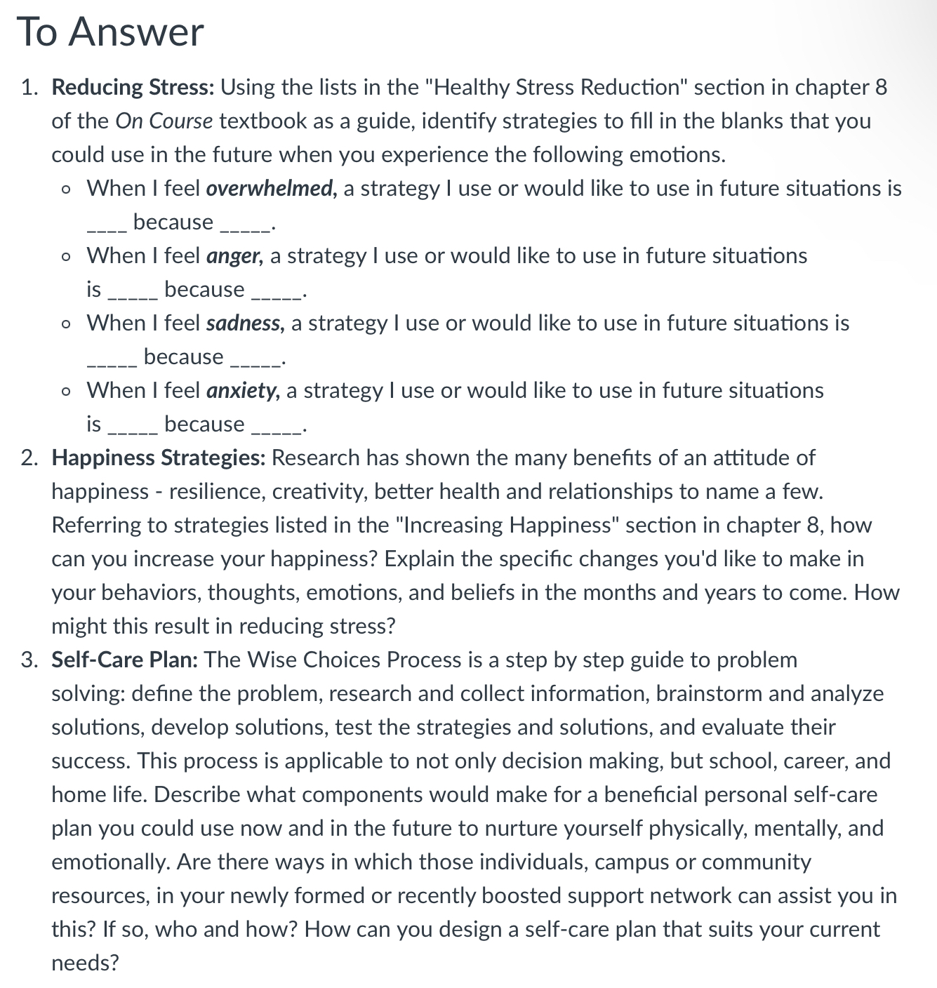Solved 1. Reducing Stress: Using the lists in the 