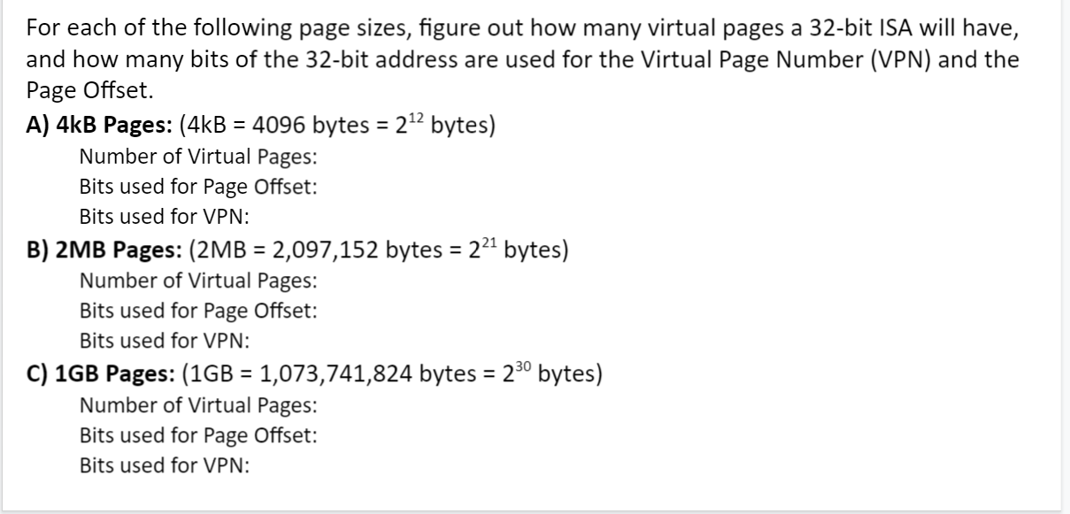 Solved For Each Of The Following Page Sizes, Figure Out How | Chegg.com