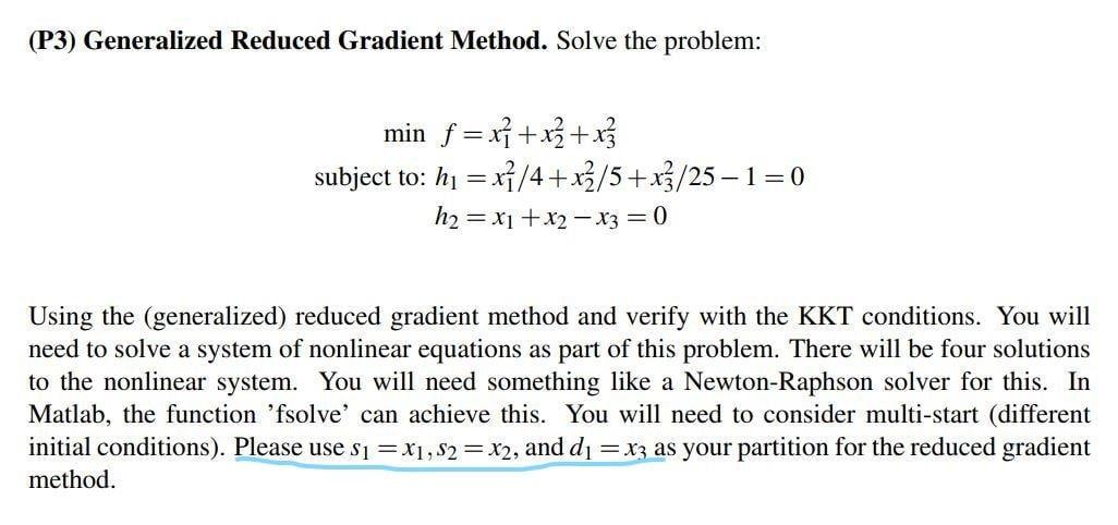 Solved (P3) Generalized Reduced Gradient Method. Solve the | Chegg.com