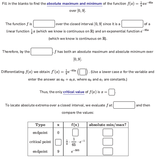 Solved Fill in the blanks to find the absolute maximum and | Chegg.com