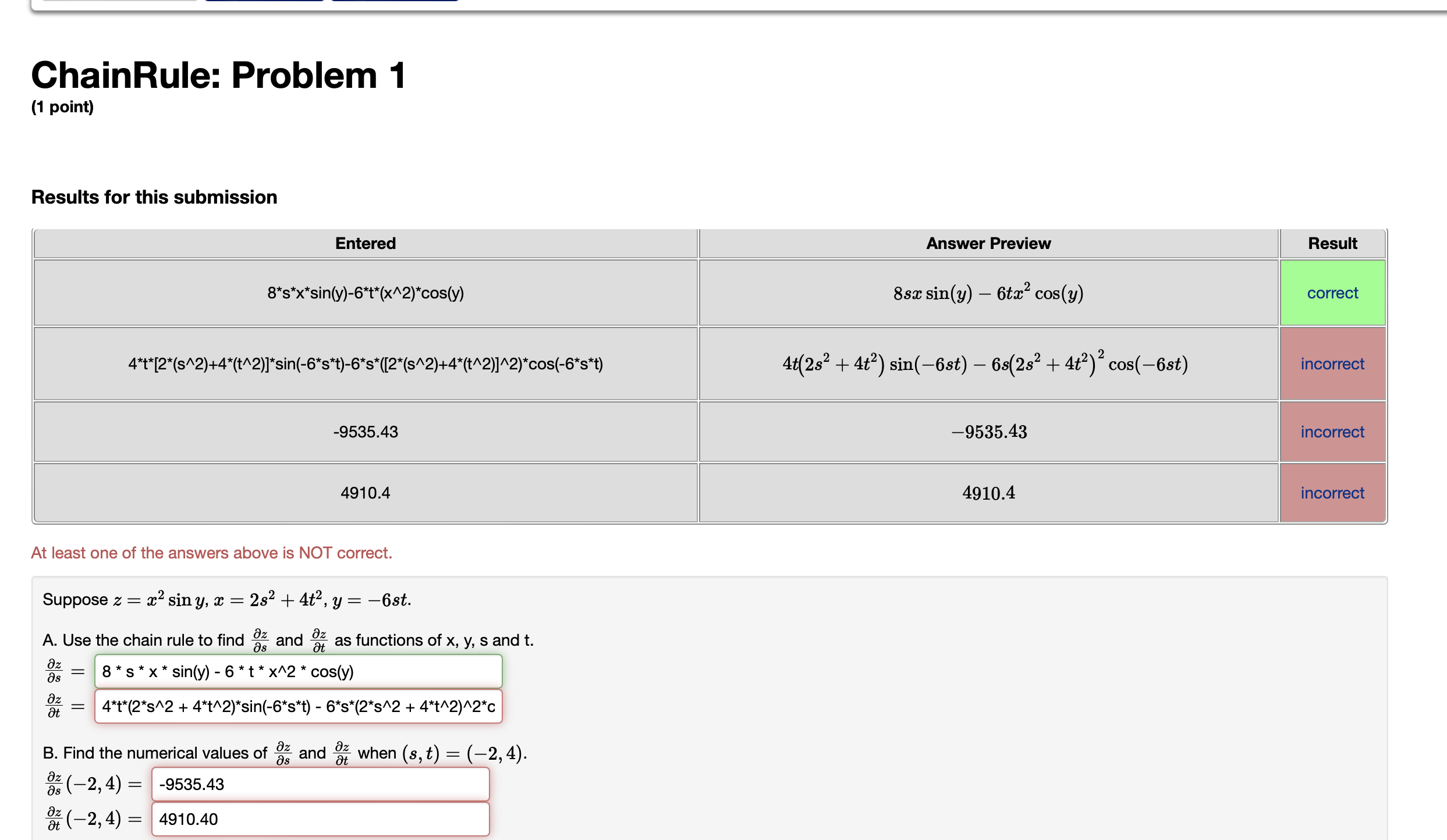 Solved ChainRule: Problem 1(1 ﻿point)Results for this | Chegg.com