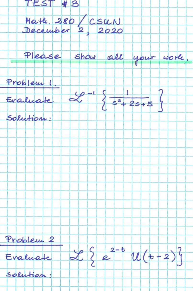 Solved TEST_# 3 Math. 280/cSUN December 2 2020 Please show | Chegg.com