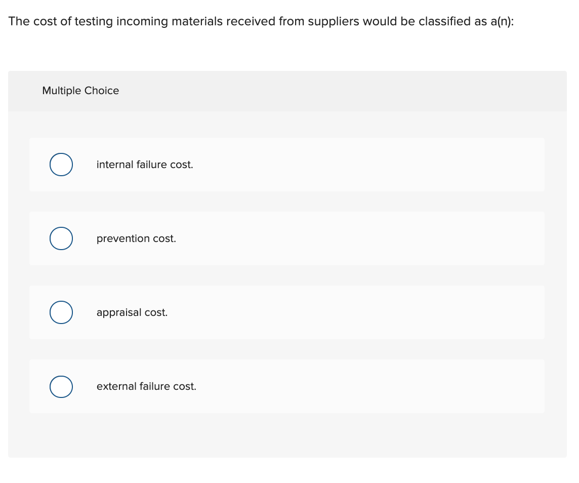 Solved The cost of testing materials received from
